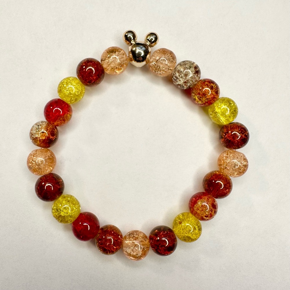 Mouse Ears Thanksgiving Fall Bracelet Glass Crackle Beaded Stretchy